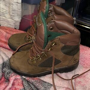 Brown and Green Hiking Boots
